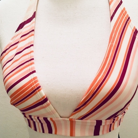 Xhiliration White Pink Halter Striped Bikini Top - Picture 2 of 6